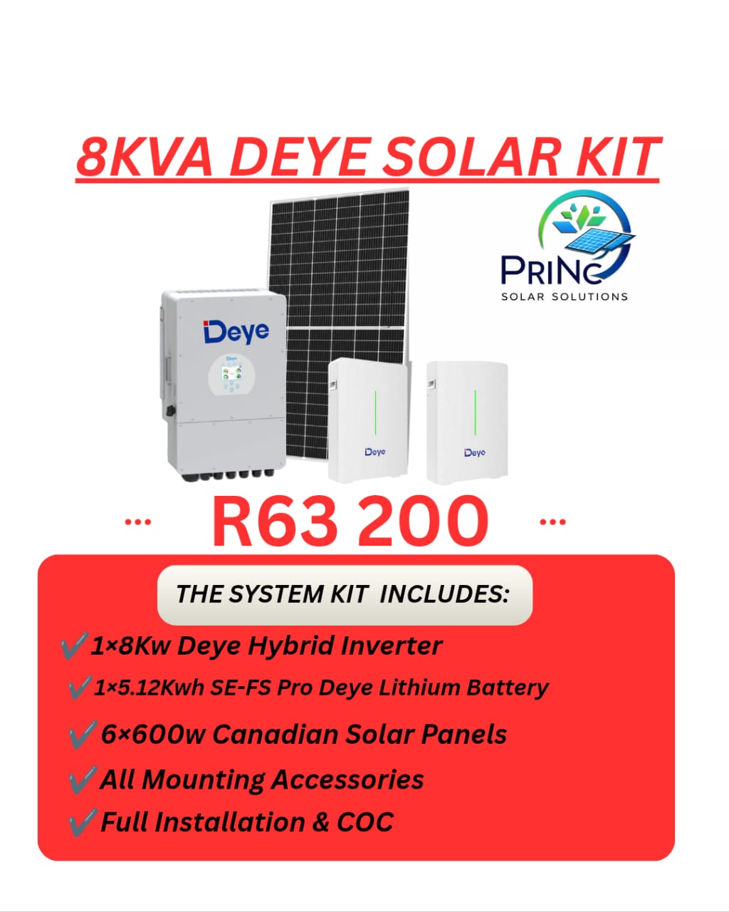 8kVA Deye solar kit with larger battery